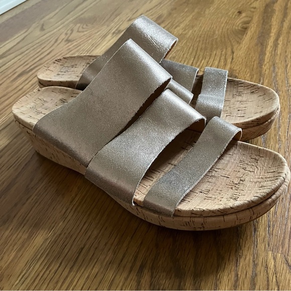 Kork-Ease Menzie Wedge Triple Strap Slide Sandal In Metallic Silver Leather (10) - Picture 3 of 7